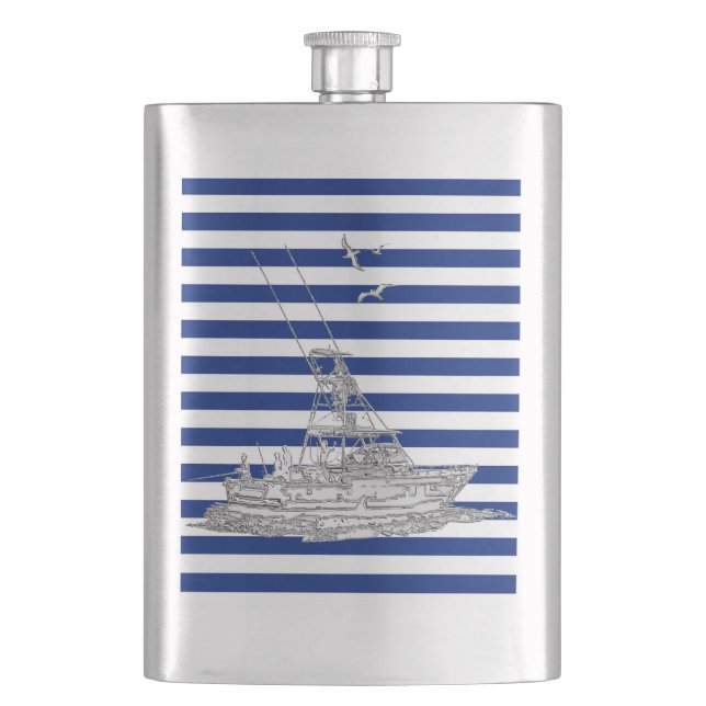 Chrome Mermaid auf Navy Stripes Print Flachmann (Vorderseite)