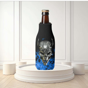 Chrome Metal Demon Skull Blue Flame Flaschenkühler