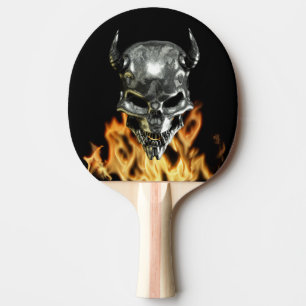 Chrome-Metall-Dämonenschädel in Flammen Tischtennis Schläger