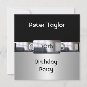 Chrome Metall Silber Männer 30. Geburtstag Mann Einladung