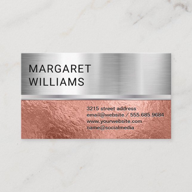 Chrome Metallic | Rose Gold Foil Visitenkarte (Vorderseite)