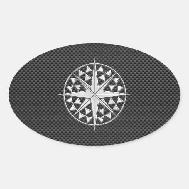 Chrome Nautical Star auf Kohlenstofffaser Ovaler Aufkleber (Vorderseite)