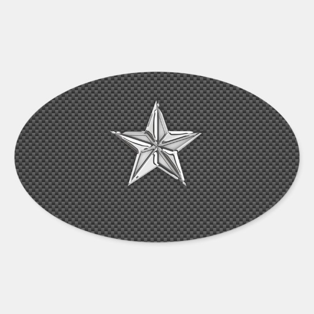 Chrome Nautical Star auf Kohlenstofffaser Ovaler Aufkleber (Vorderseite)