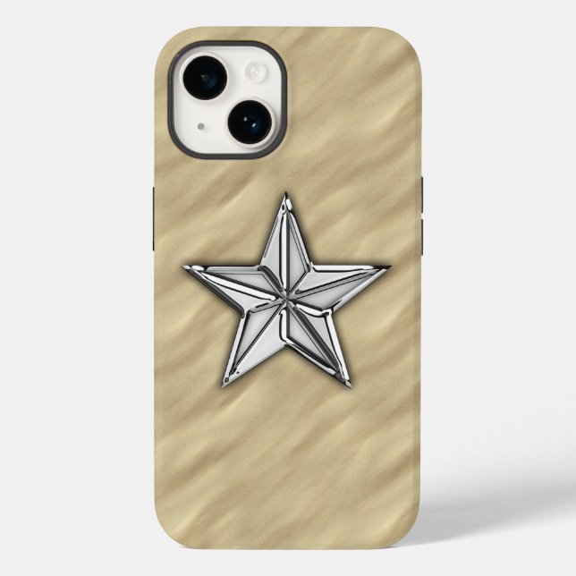 Chrome Nautical Star auf Sandy Beach Print Case-Mate iPhone Hülle (Rückseite)