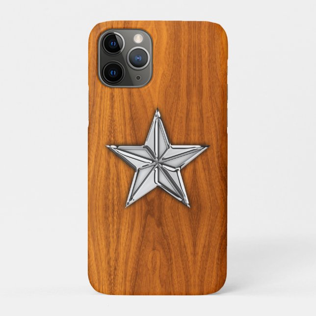 Chrome Nautical Star auf Teak Veneer Print Case-Mate iPhone Hülle (Rückseite)