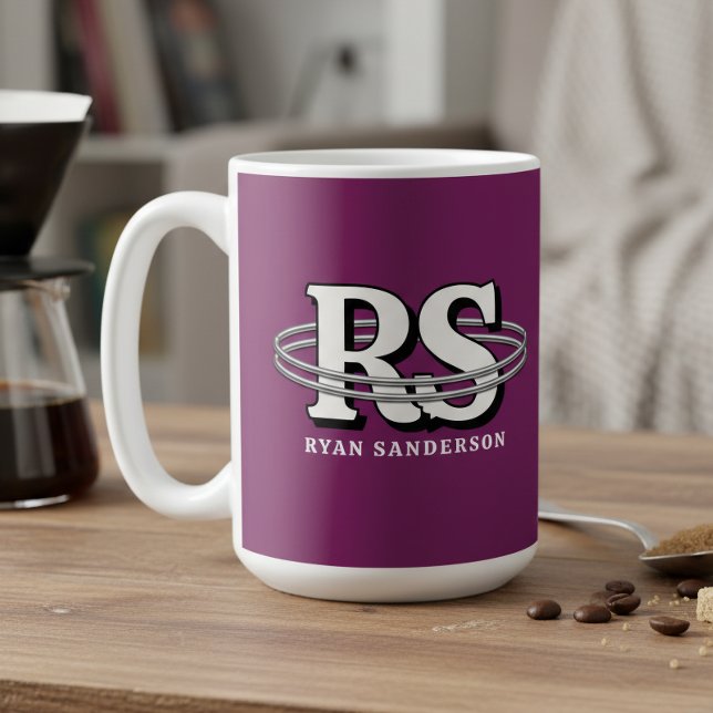 Chrome-Orbit-Monogramm Initialen in jeder Farbe ID Kaffeetasse (Von Creator hochgeladen)