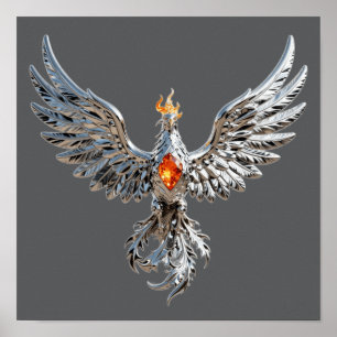 Chrome Phoenix Wiedergeburt 3D Grafikposter — Meta Poster