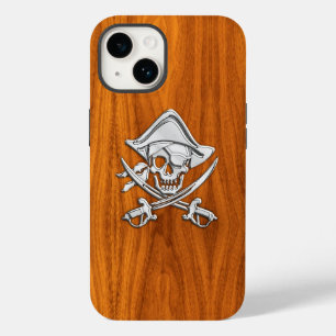 Chrome Pirate Crossbones auf Teak Wood Case-Mate iPhone 14 Hülle