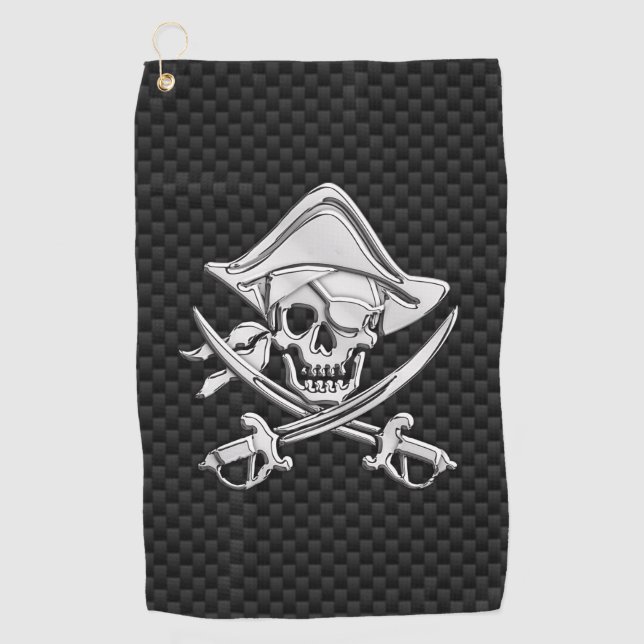 Chrome Pirate on Carbon Fibre Print Decor Golfhandtuch (Vorderseite)