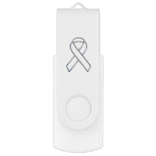 Chrome Print Belted White Ribbon Bewusstsein USB Stick