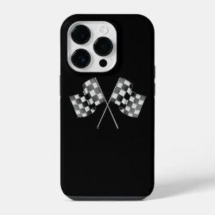 Chrome Racing Flags auf schwarz iPhone 14 Pro Hülle