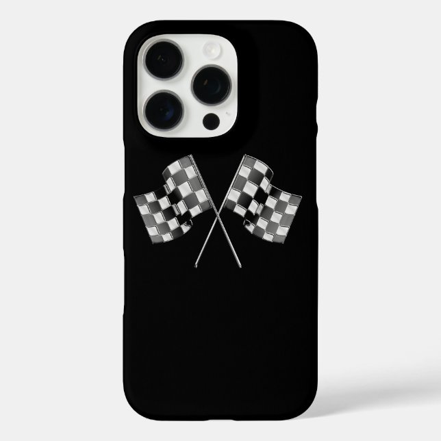 Chrome Racing Flags auf schwarz iPhone 16 Pro Hülle (Rückseite)