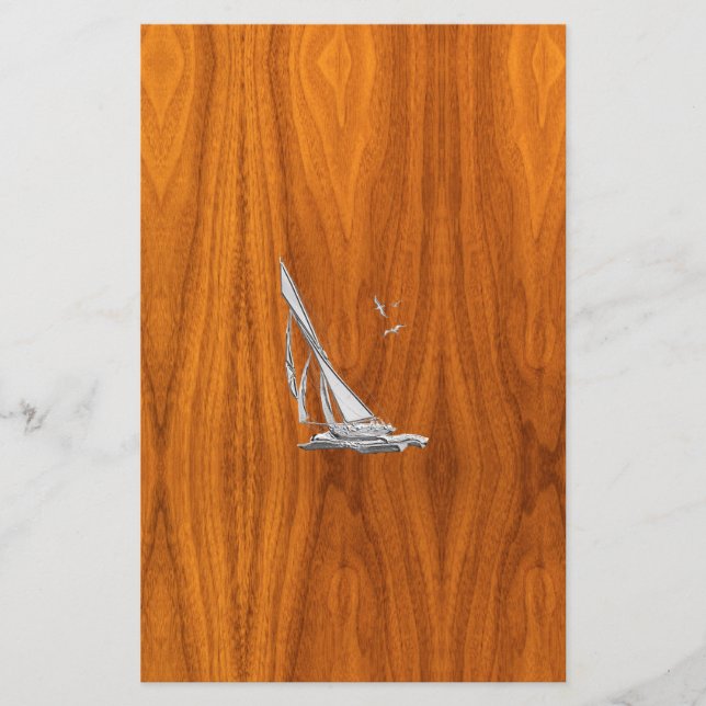 Chrome Regatta Relief boat on Teak Veneer Styles Briefpapier (Vorderseite)