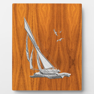 Chrome Regatta Relief boat on Teak Veneer Styles Fotoplatte