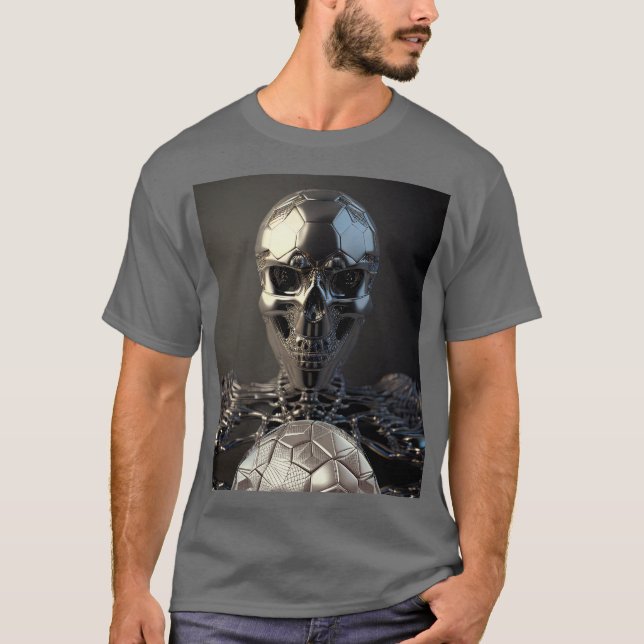 Chrome Robot Soccer Crâne -Soccer T-Shirt (Devant)