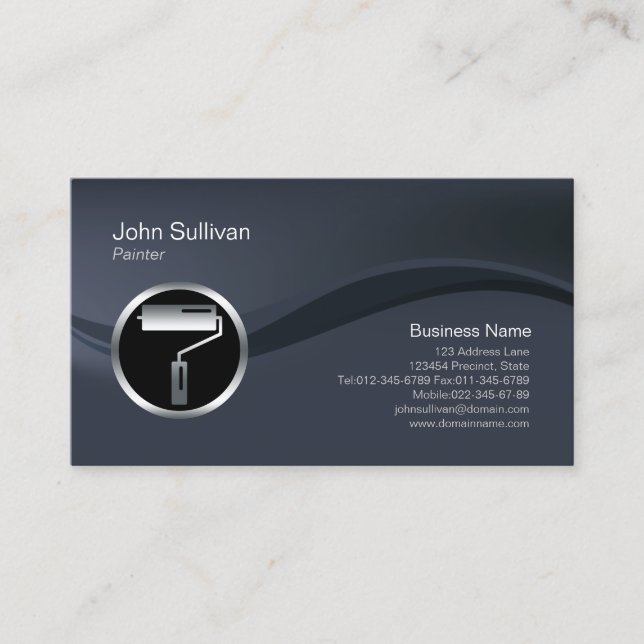 Chrome Roller Brush Icon Painter Business Card Visitenkarte (Vorderseite)