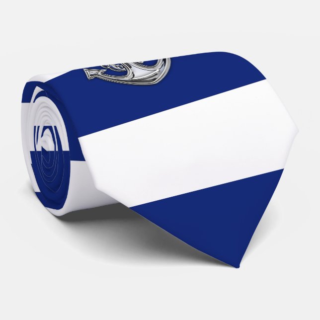 Chrome Rope Anchor auf Nautical Navy Blue Stripes Krawatte (Gerollt)