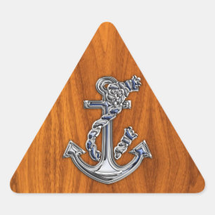 Chrome Rope Anchor auf Teak Veneer Dreieckiger Aufkleber