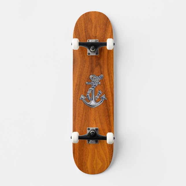 Chrome Rope Anchor auf Teak Veneer Skateboard (Vorderseite)