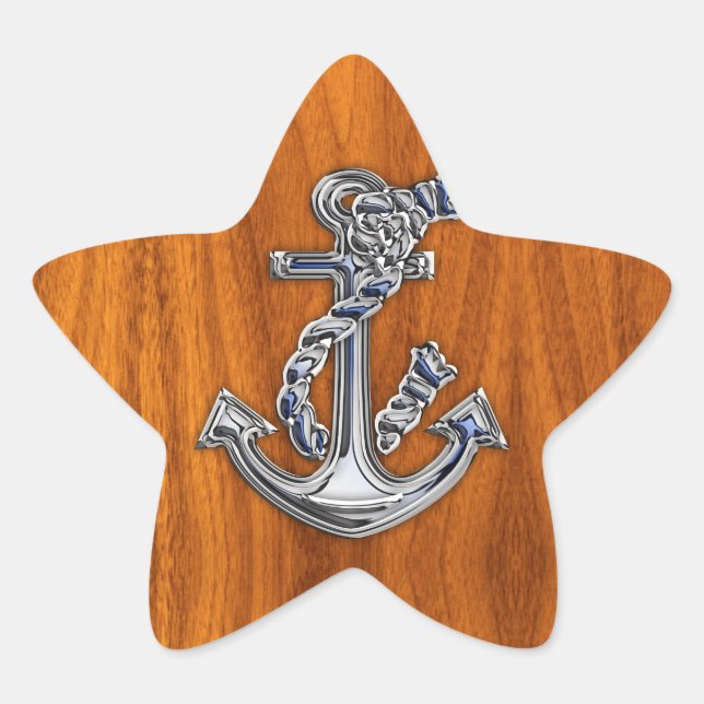 Chrome Rope Anchor auf Teak Veneer Stern-Aufkleber (Vorderseite)