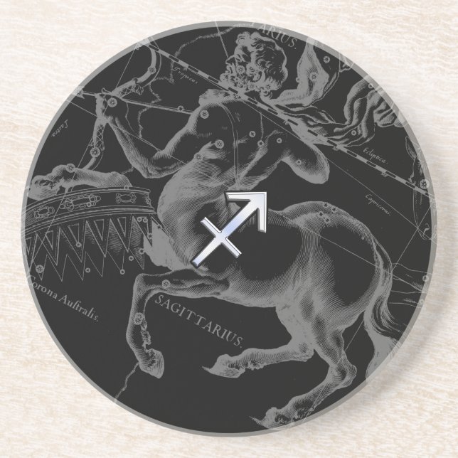 Chrome Sagittarius Zodiac Sign Hevelius circa 1690 Sandstein Untersetzer (Vorne)