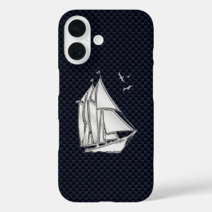 Chrome Sailboat auf Kohlenstofffaser iPhone 16 Hülle