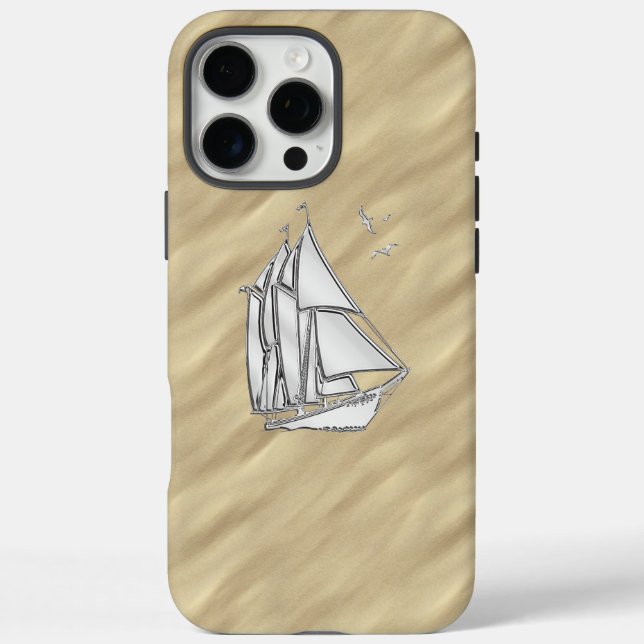 Chrome Sailboat auf Sandy Beach Print title_seo2 (Rückseite)