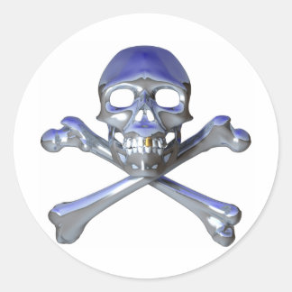 Chrome-Schädel und Kreuzknochen Runder Aufkleber