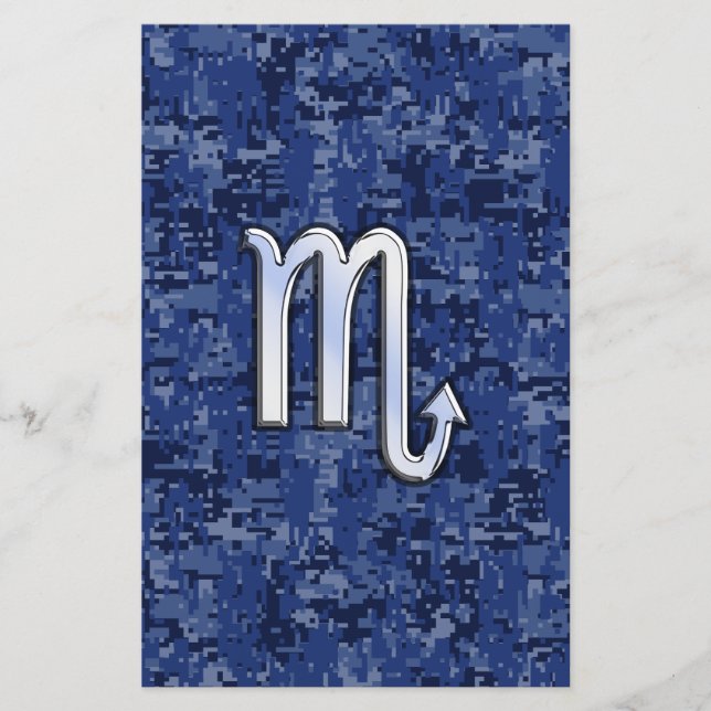Chrome Scorpio Zodiac Sign on Navy Blue Camo Briefpapier (Vorderseite)