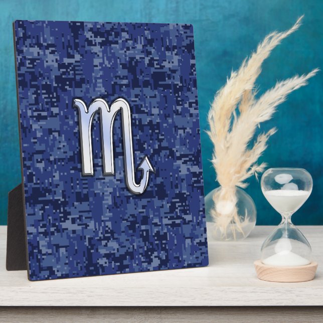 Chrome Scorpio Zodiac Sign on Navy Blue Camo Fotoplatte (Seite)