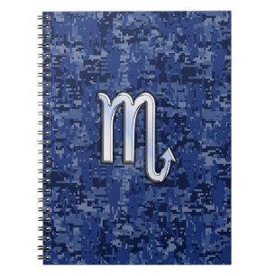 Chrome Scorpio Zodiac Sign on Navy Blue Camo Notizblock