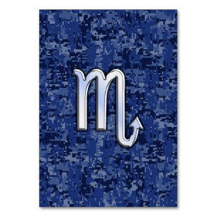 Chrome Scorpio Zodiac Sign on Navy Blue Camo Tischnummer