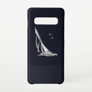 Chrome Segelboot auf Carbon Fibre Print Samsung Galaxy S10 Hülle