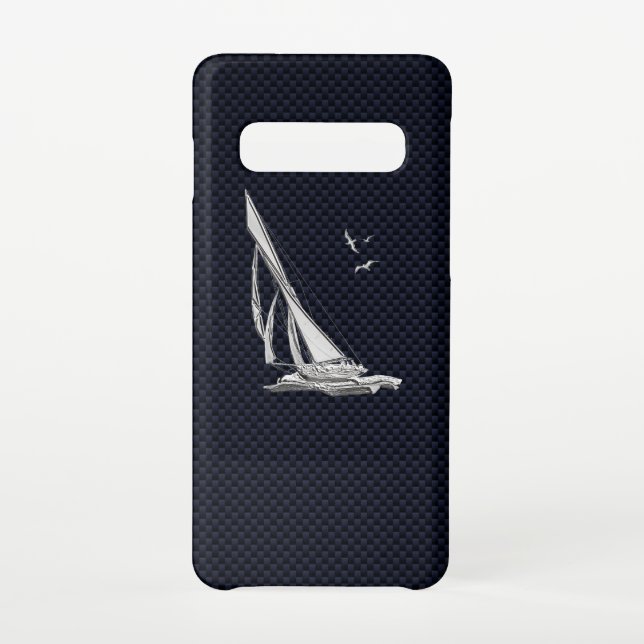 Chrome Segelboot auf Carbon Fibre Print Samsung Galaxy Hülle (Rückseite)