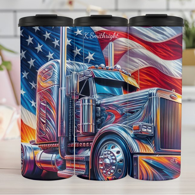 Chrome Semi Truck American Flag Flow Thermosbecher (Von Creator hochgeladen)
