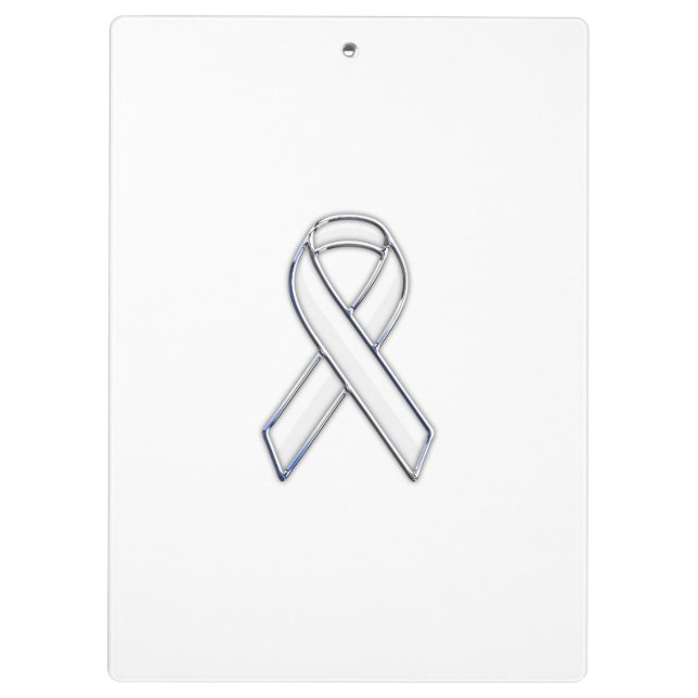 Chrome Silver Print Belted White Ribbon Awareness Klemmbrett (Rückseite)
