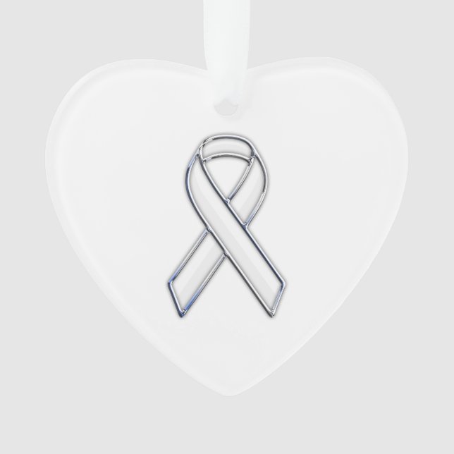 Chrome Silver Print Belted White Ribbon Awareness Ornament (Vorderseite)