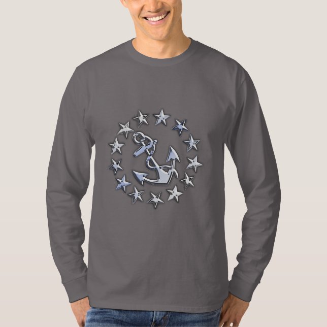 Chrome Silver wie nautical Yacht Flag Stars drucke T-Shirt (Vorderseite)