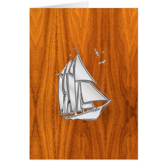 Chrome Silver wie Sailboat auf Teak Veneer (Vorne)