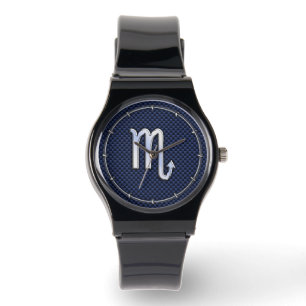 Chrome Skorpion-Sternzeichen auf blauem Kohlenstof Armbanduhr