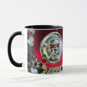 CHROME SKULL BLACK GREEN RED RUBY GEMSTONES TASSE