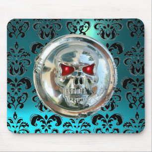 CHROME SKULL, Damask, Blue Aquamarine Mousepad