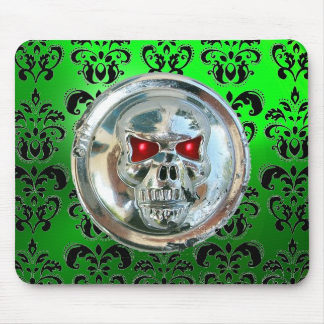 CHROME SKULL ,Damask, grüner Smaragd Mousepad (Vorne)