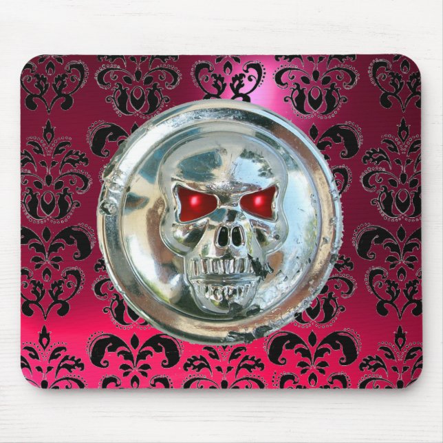 CHROME SKULL, Damaskus, rosafarbene Ruby Mousepad (Vorne)