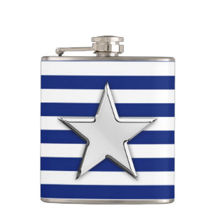 Chrome Star auf Navy Stripes Flachmann