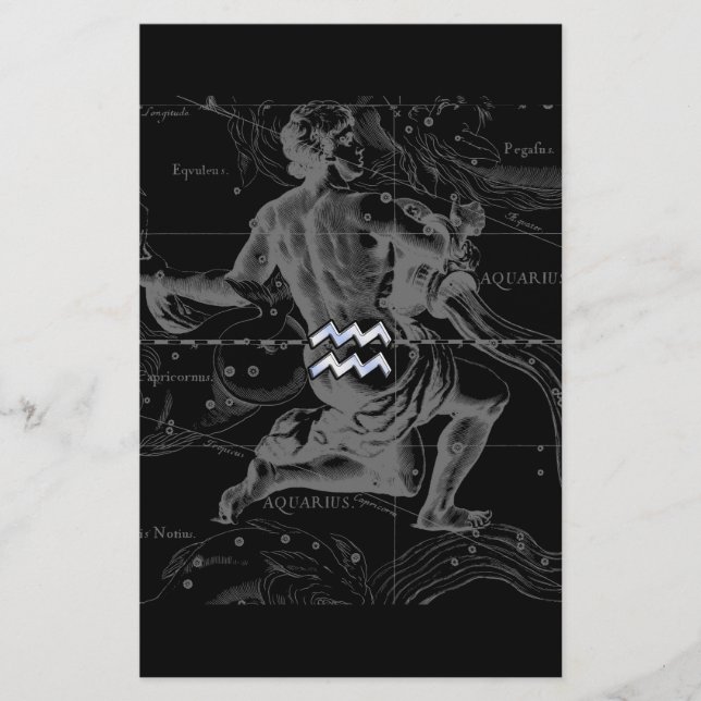 Chrome Style Aquarius Zodiac Symbol auf Hevelius Briefpapier (Vorderseite)