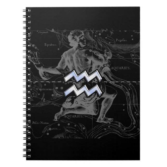 Chrome Style Aquarius Zodiac Symbol auf Hevelius Notizblock (Vorderseite)