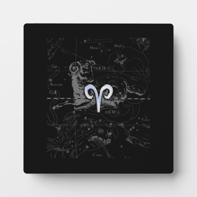 Chrome Style Aries Zodiac Sign auf Hevelius Fotoplatte (Vorderseite)