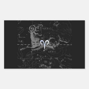 Chrome Style Aries Zodiac Sign auf Hevelius Rechteckiger Aufkleber