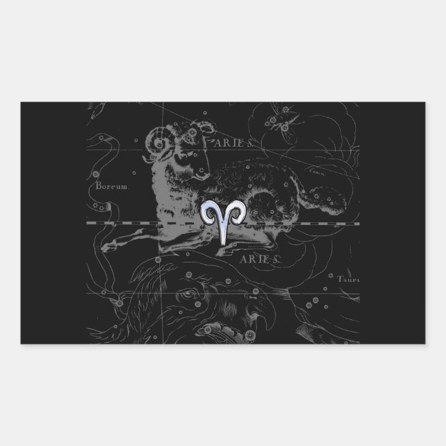 Chrome Style Aries Zodiac Sign auf Hevelius Rechteckiger Aufkleber (Vorderseite)